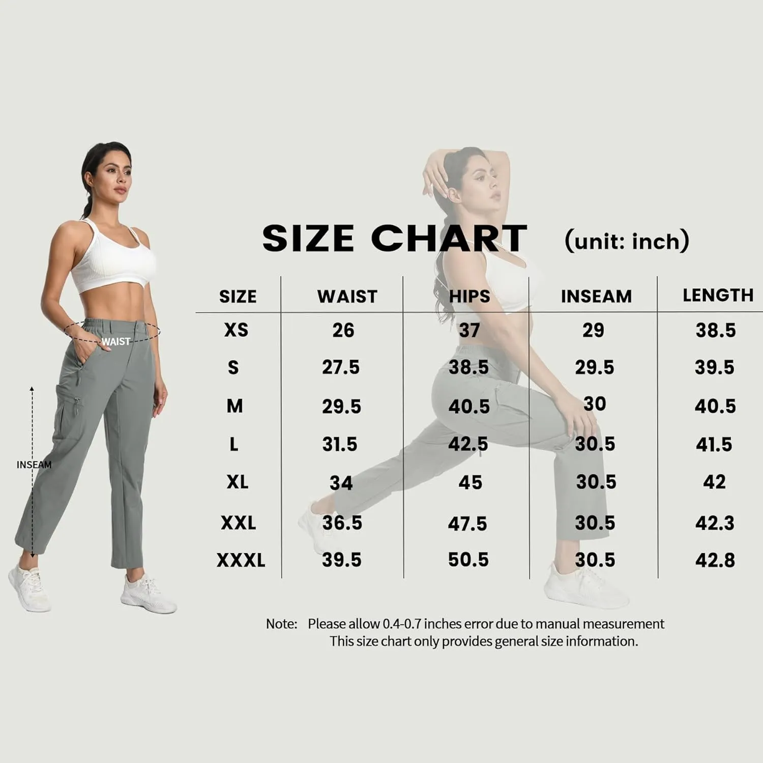Womens Cargo Hiking Pants - Travel Lightweight Water Resistant 4 Pockets Casual Quick Dry Athletic Climbing Pants