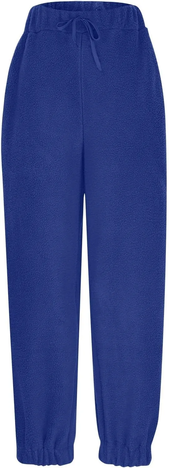 Womens Casual Sweatpants Fleece Lined High Waist Jogger Pants Comfy Cinch Bottom Sweat Pants Baggy Workout Gym Pants