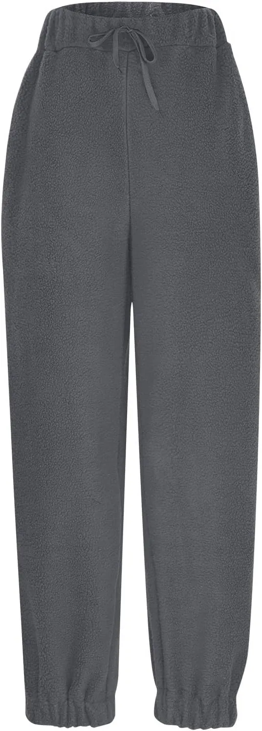 Womens Casual Sweatpants Fleece Lined High Waist Jogger Pants Comfy Cinch Bottom Sweat Pants Baggy Workout Gym Pants