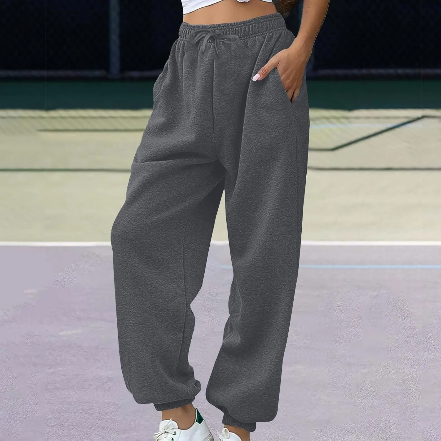 Womens Casual Sweatpants Fleece Lined High Waist Jogger Pants Comfy Cinch Bottom Sweat Pants Baggy Workout Gym Pants
