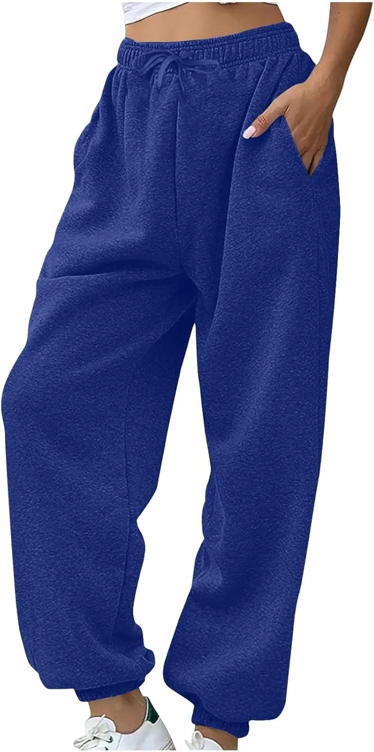 Womens Casual Sweatpants Fleece Lined High Waist Jogger Pants Comfy Cinch Bottom Sweat Pants Baggy Workout Gym Pants