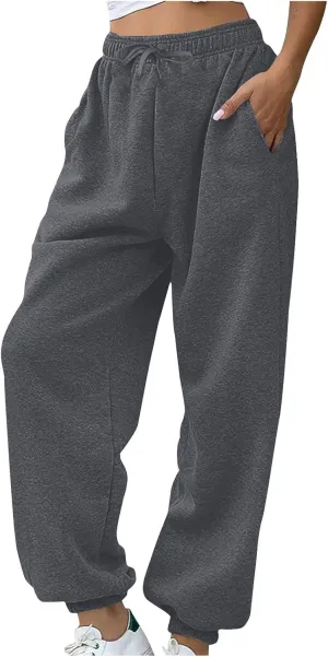 Womens Casual Sweatpants Fleece Lined High Waist Jogger Pants Comfy Cinch Bottom Sweat Pants Baggy Workout Gym Pants