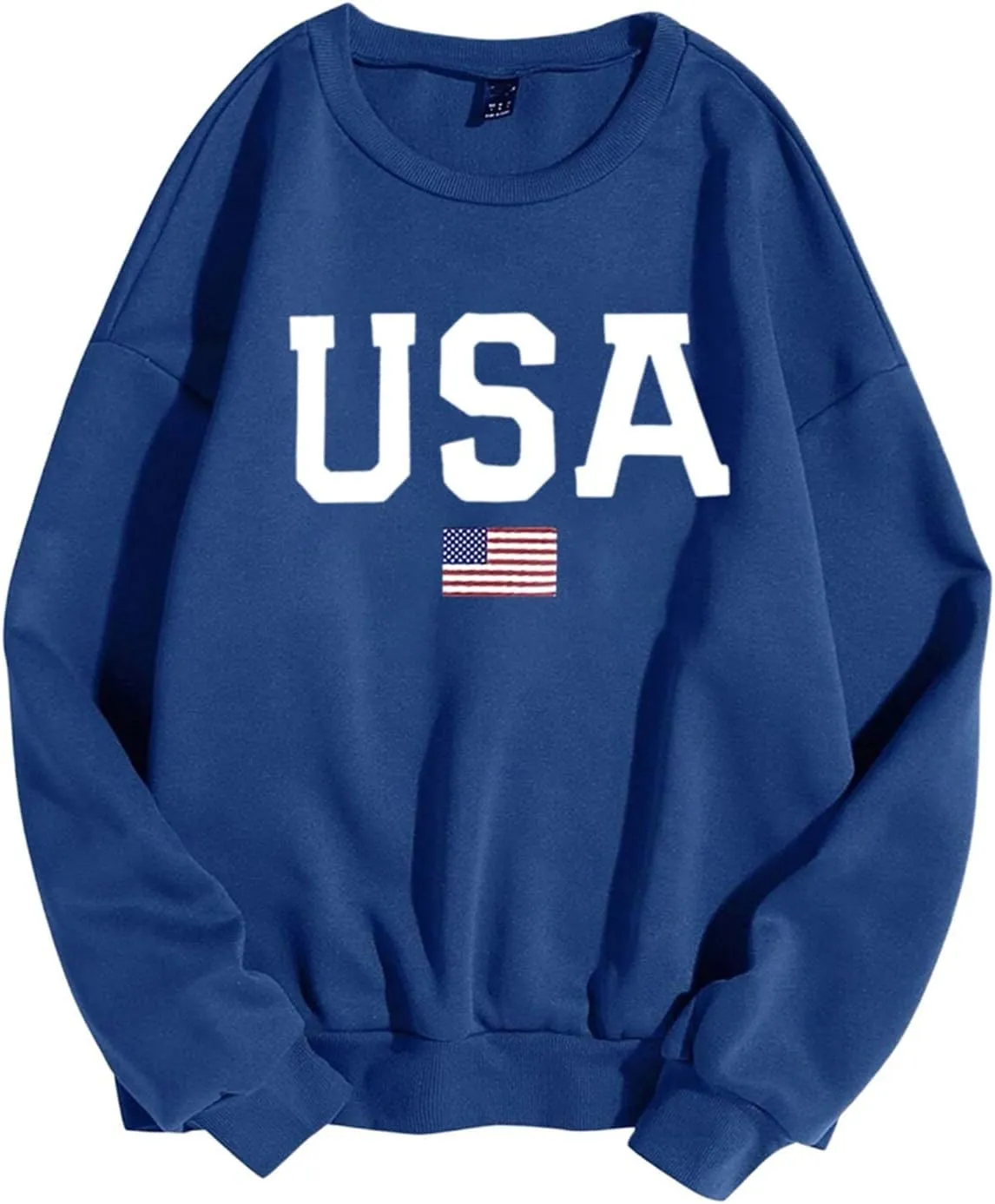 Womens Crewneck Sweatshirt Graphic American Flag Shirts Long Sleeve Oversized Pullover Patriotic Shirts Tops Tees