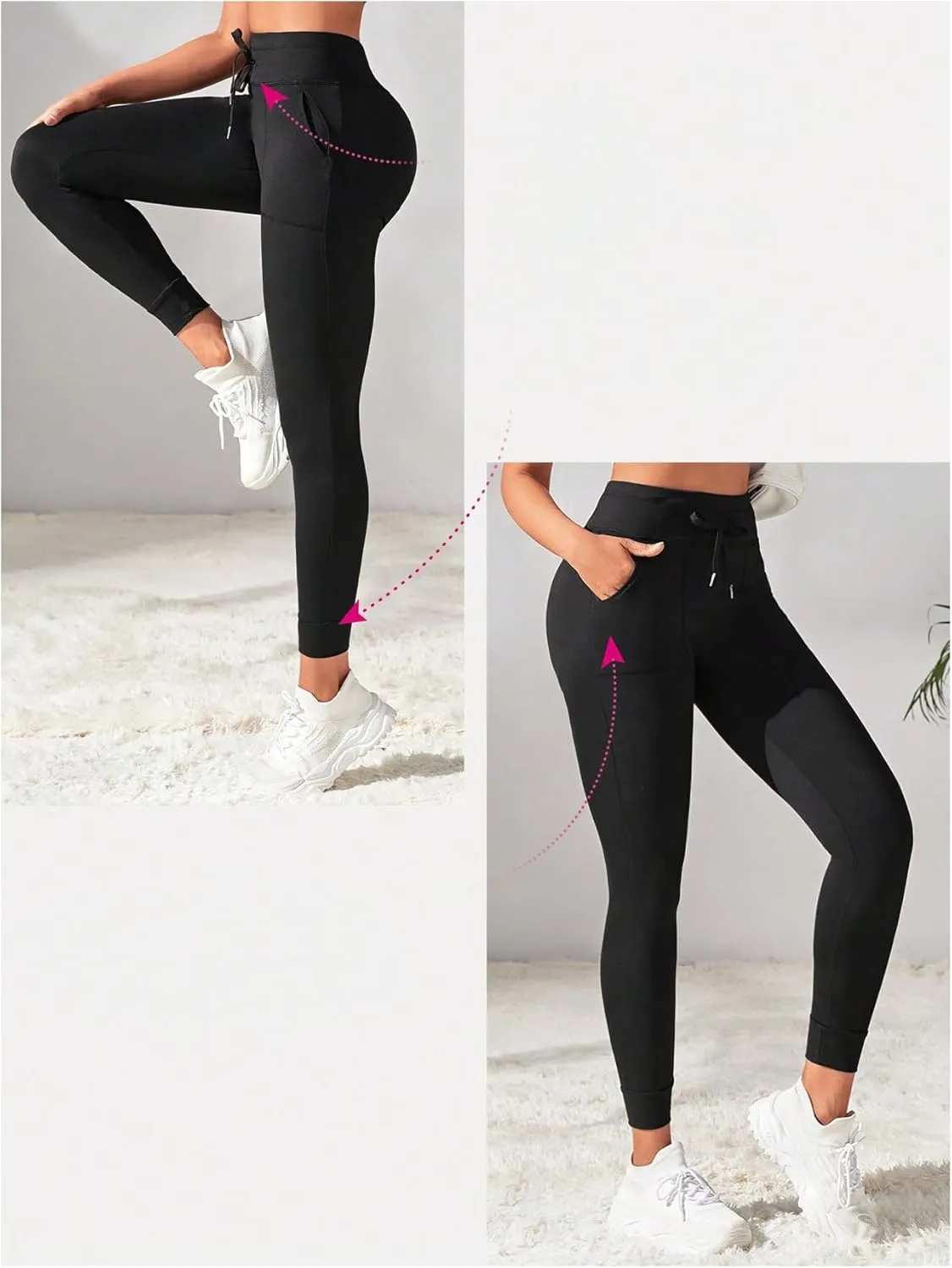 Women's Drawstring High Waisted Workout Leggings Casual Skinny Yoga Pants with Pockets