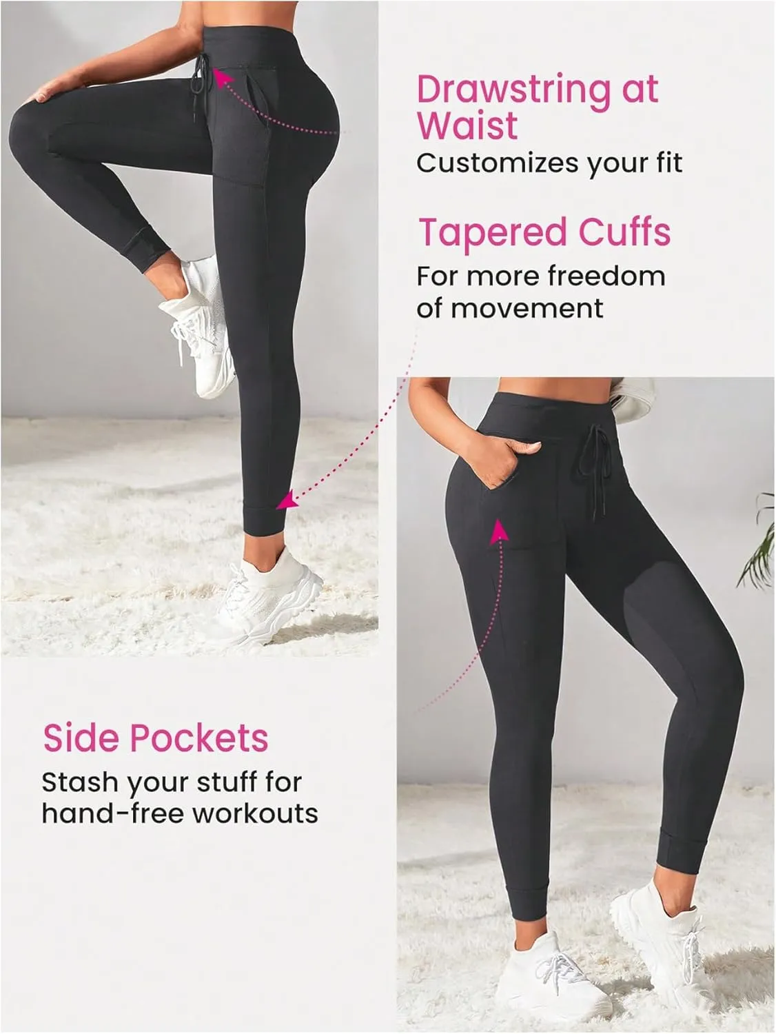 Women's Drawstring High Waisted Workout Leggings Casual Skinny Yoga Pants with Pockets