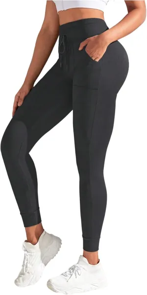 Women's Drawstring High Waisted Workout Leggings Casual Skinny Yoga Pants with Pockets