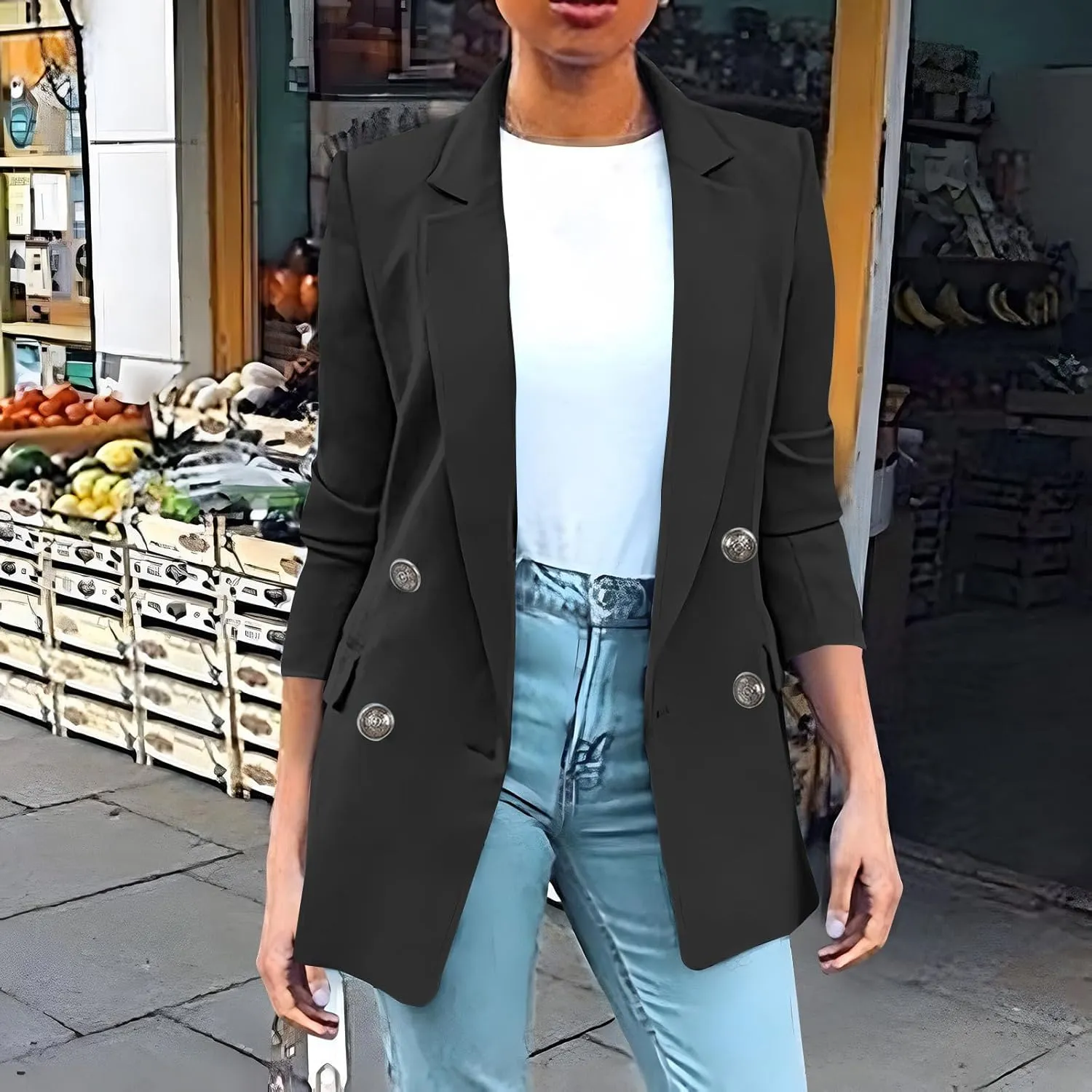 Women's Fall Casual Blazers Business Outfits Long Sleeve Notch Lapel Trendy Work Suit Office Blazer Jackets Outerwear
