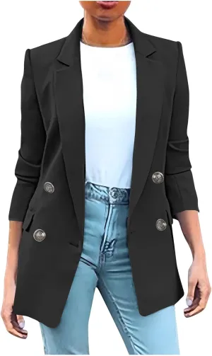 Women's Fall Casual Blazers Business Outfits Long Sleeve Notch Lapel Trendy Work Suit Office Blazer Jackets Outerwear