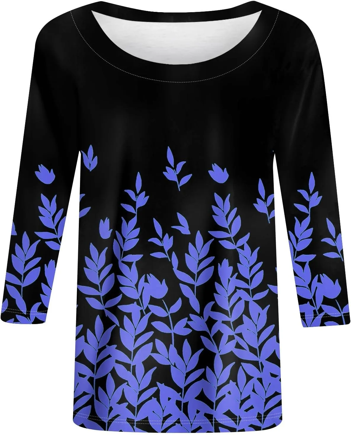 Womens Fall Tops Crew Neck Cute Tshirts 3/4 Length Sleeve Floral Print Loose Blouses Dressy Casual 2024 Pullover