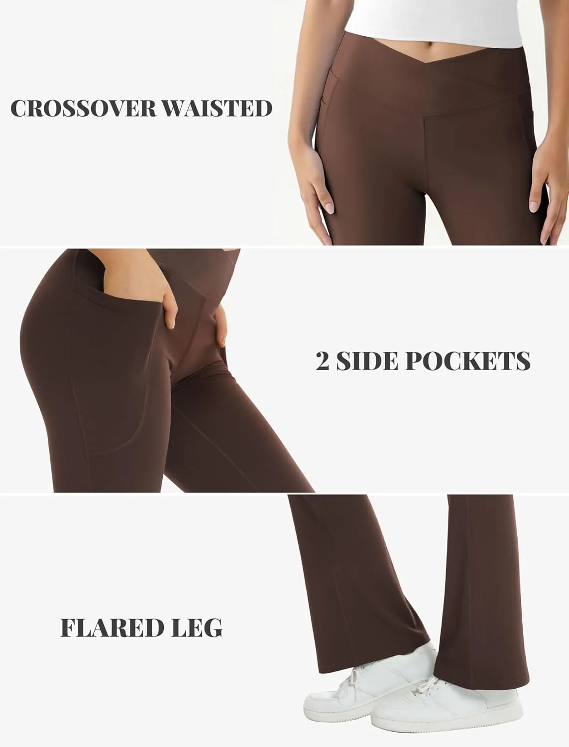 Women's Flare Yoga Pants with Pockets-V Crossover High Waisted Bootcut Yoga Leggings-Flare Workout Gym Leggings