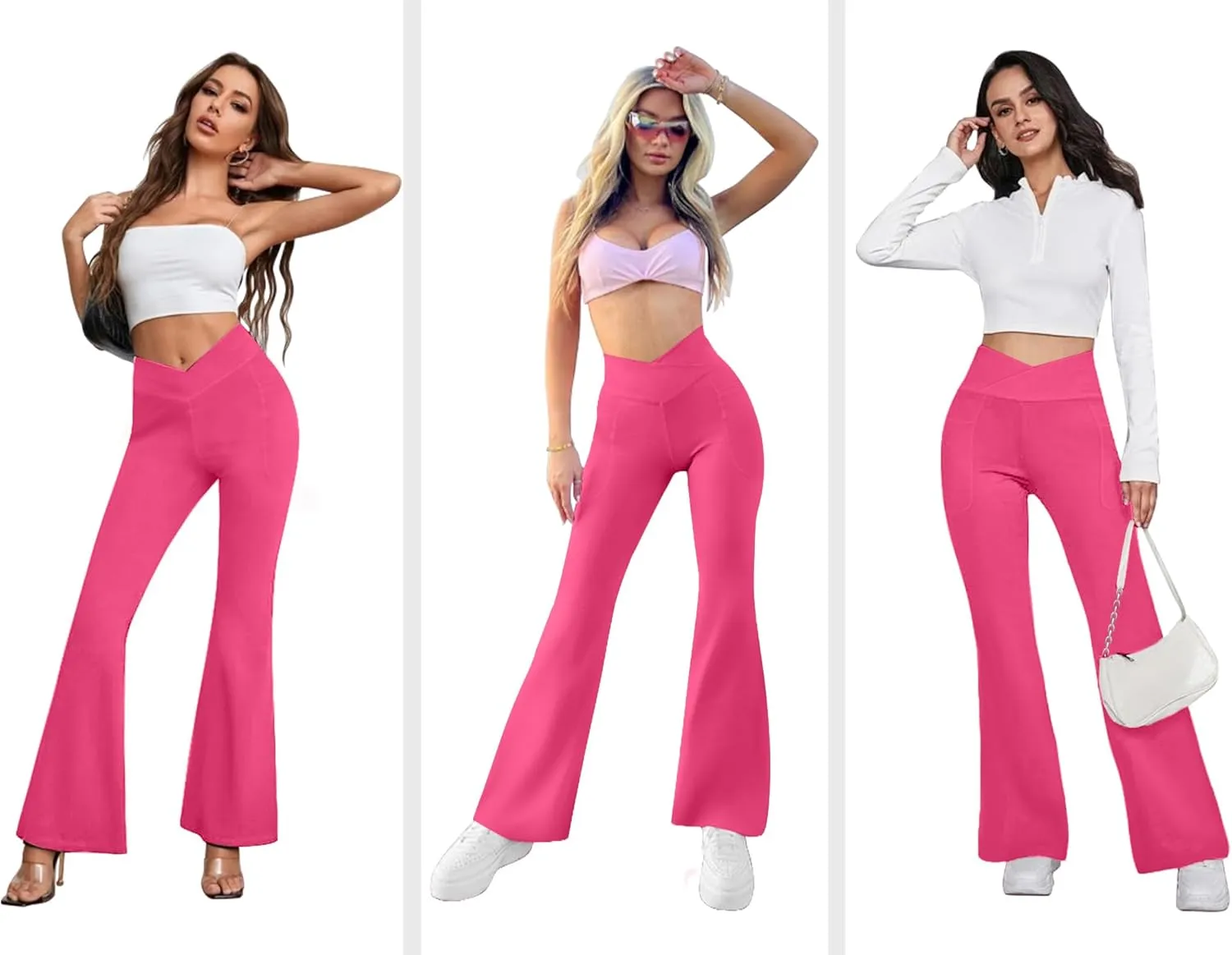 Women's Flare Yoga Pants with Pockets-V Crossover High Waisted Bootcut Yoga Leggings-Flare Workout Gym Leggings