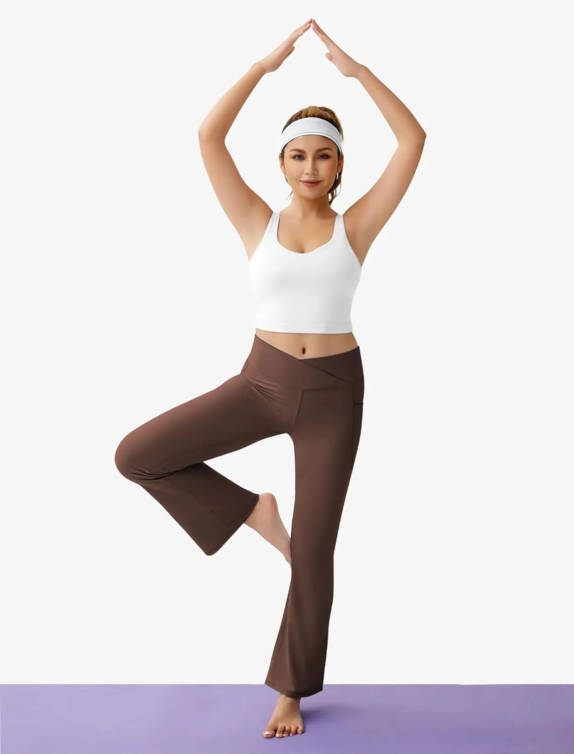 Women's Flare Yoga Pants with Pockets-V Crossover High Waisted Bootcut Yoga Leggings-Flare Workout Gym Leggings