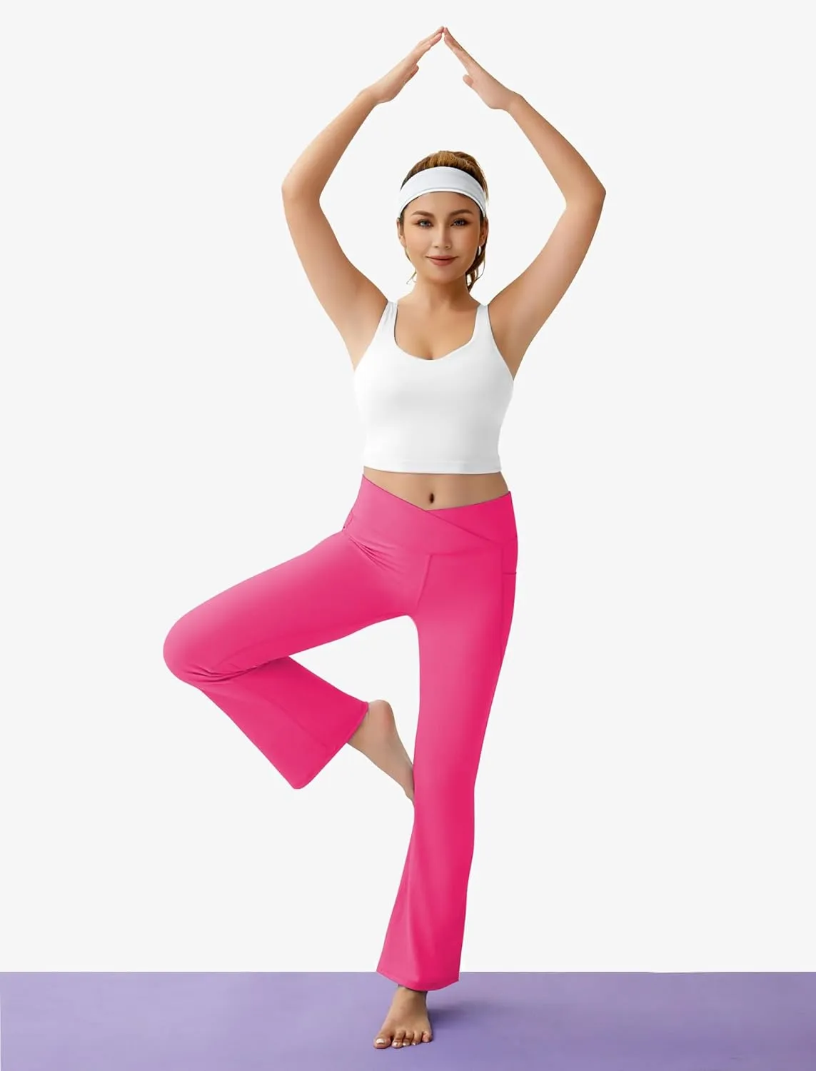 Women's Flare Yoga Pants with Pockets-V Crossover High Waisted Bootcut Yoga Leggings-Flare Workout Gym Leggings