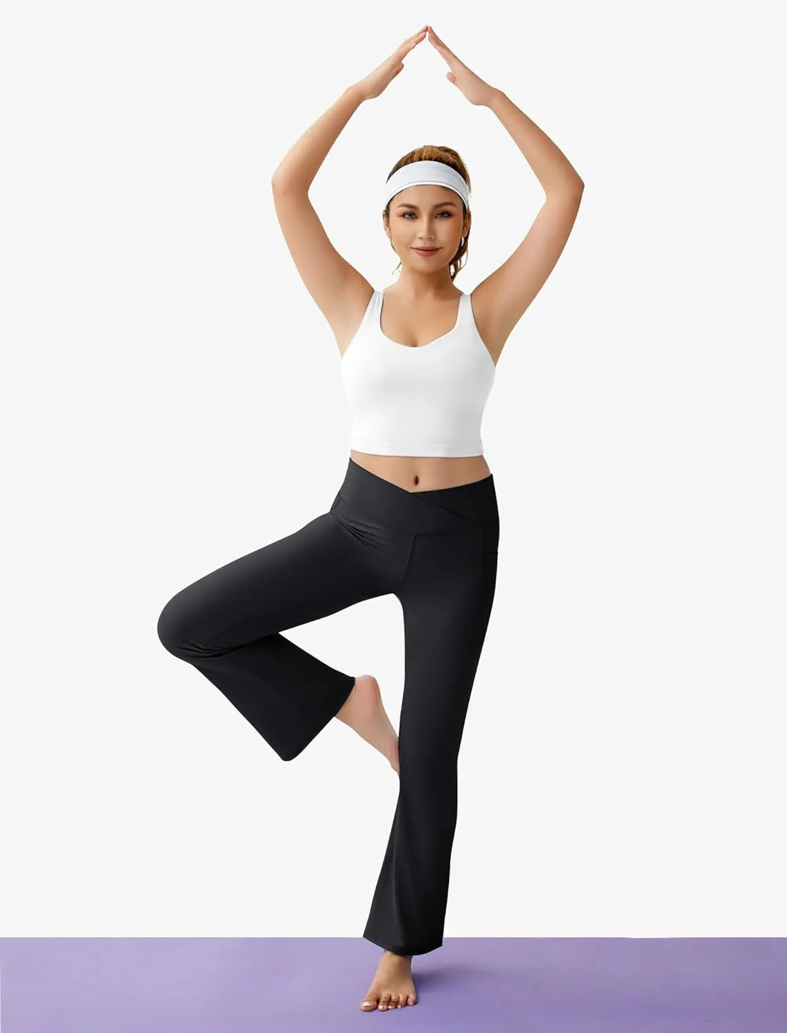 Women's Flare Yoga Pants with Pockets-V Crossover High Waisted Bootcut Yoga Leggings-Flare Workout Gym Leggings