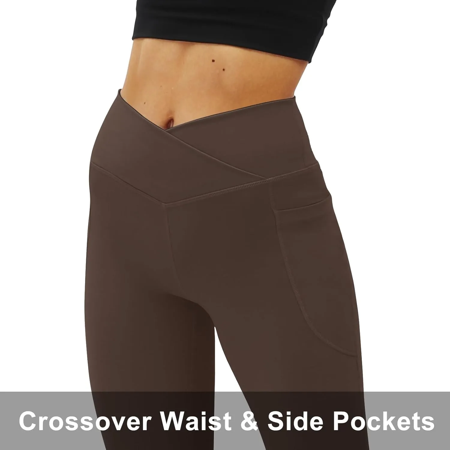 Women's Flare Yoga Pants with Pockets-V Crossover High Waisted Bootcut Yoga Leggings-Flare Workout Gym Leggings