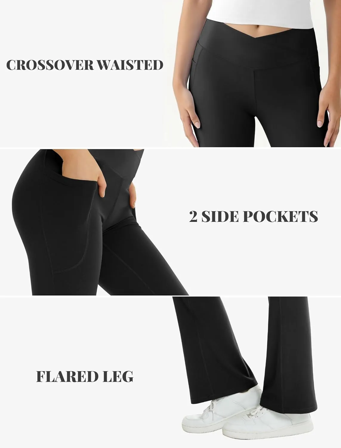 Women's Flare Yoga Pants with Pockets-V Crossover High Waisted Bootcut Yoga Leggings-Flare Workout Gym Leggings