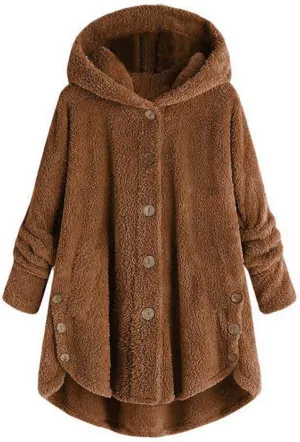 Womens Fleece Jackets Winter Hooded Coats 2024 Oversized Button Down Cardigan Sweater Warm Jacket with Pockets