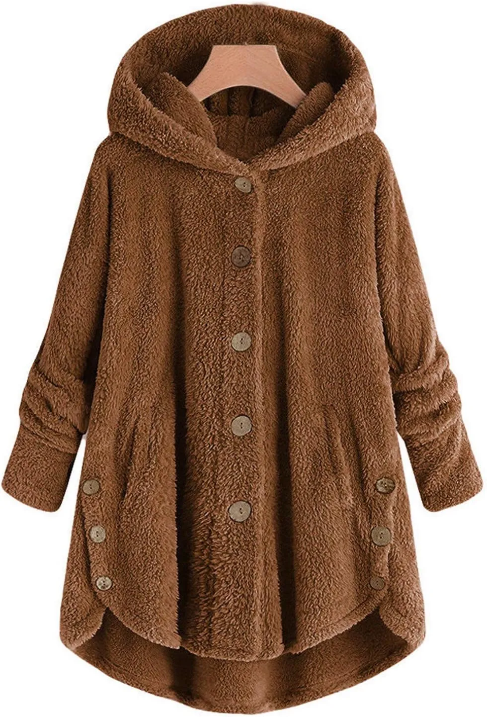 Womens Fleece Jackets Winter Hooded Coats 2024 Oversized Button Down Cardigan Sweater Warm Jacket with Pockets