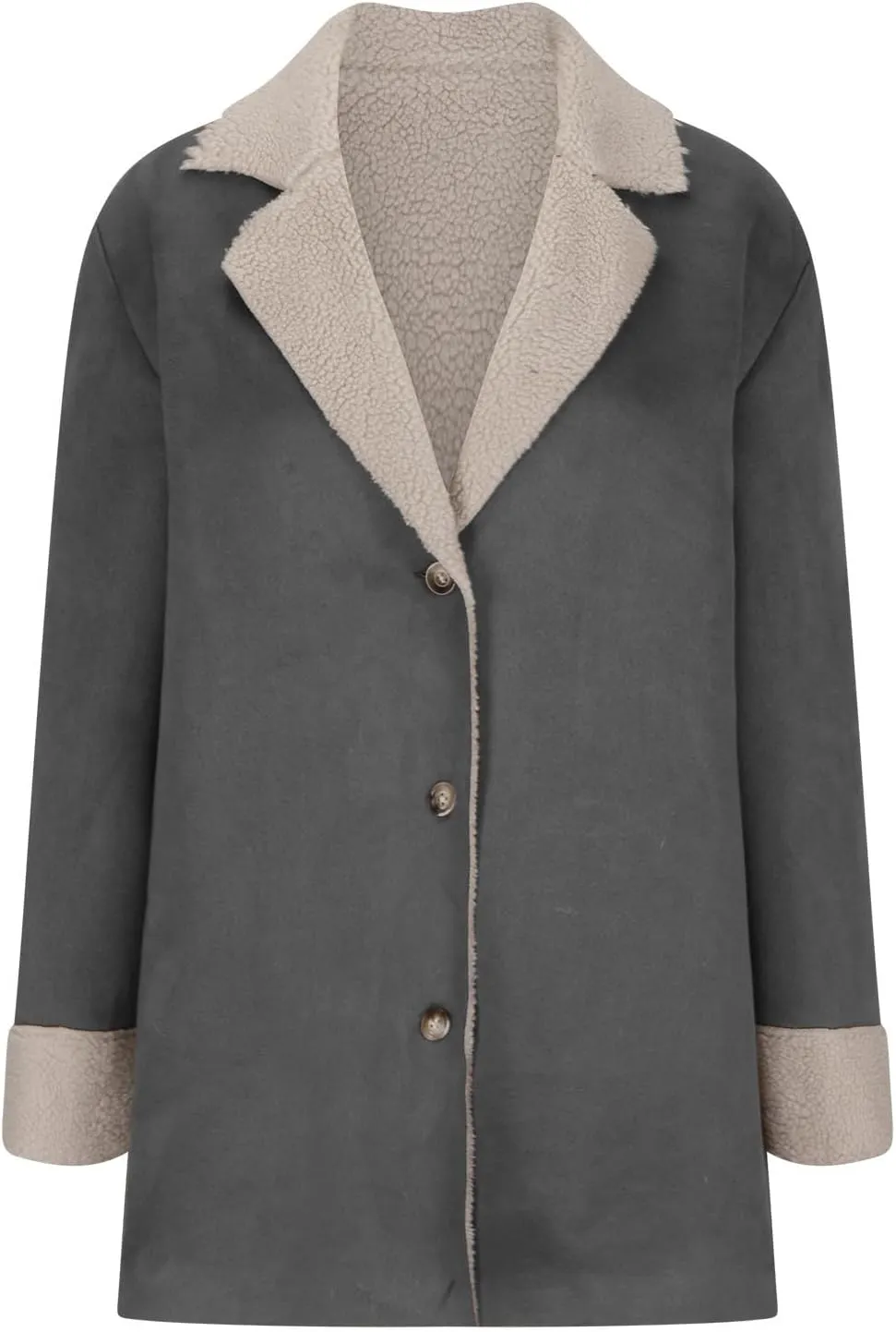 Womens Fleece Lined Jackets 2024 Winter Suede Coats Thickened Warm Sherpa Pea Coats Notch Lapel Vintage Outerwear