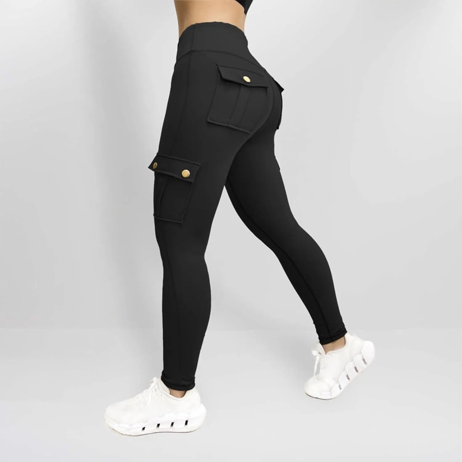Womens Leggings with Cargo Pocket High Waist Tummy Control Yoga Pants Butt Lifting Cargo Leggings Workout Gym Pants
