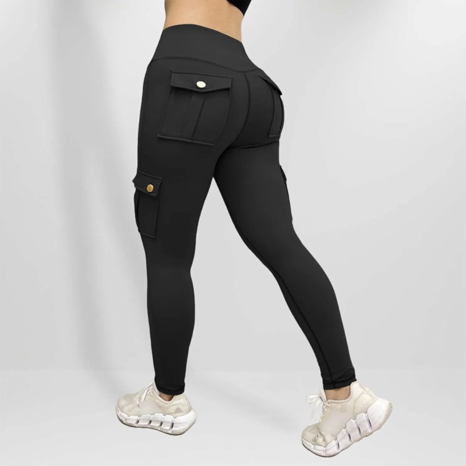 Womens Leggings with Cargo Pocket High Waist Tummy Control Yoga Pants Butt Lifting Cargo Leggings Workout Gym Pants