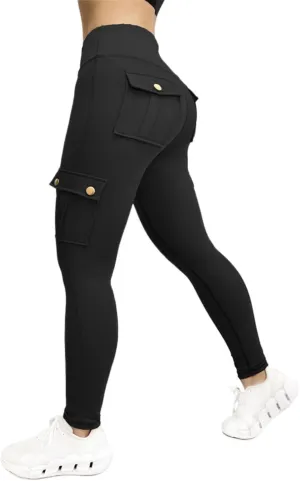 Womens Leggings with Cargo Pocket High Waist Tummy Control Yoga Pants Butt Lifting Cargo Leggings Workout Gym Pants