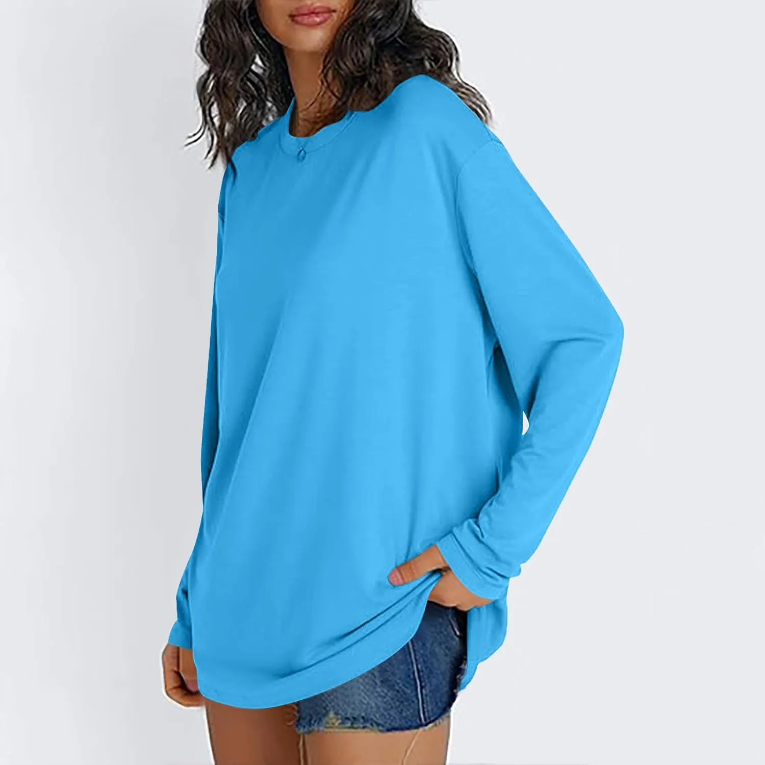 Womens Long Sleeve Shirts Oversized Crew Neck T-Shirt Drop Shoulder Casual Loose Fit Tops Fashion Trendy Outfits