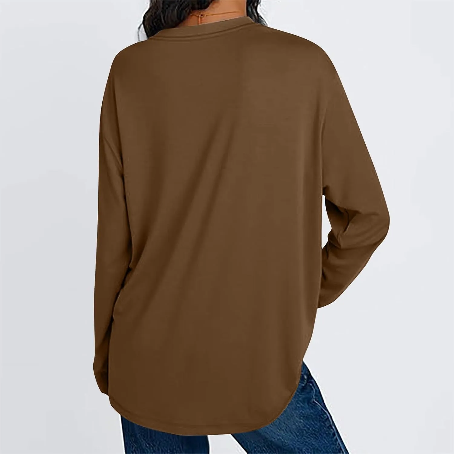 Womens Long Sleeve Shirts Oversized Crew Neck T-Shirt Drop Shoulder Casual Loose Fit Tops Fashion Trendy Outfits