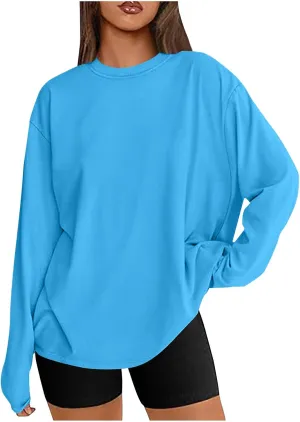 Womens Long Sleeve Shirts Oversized Crew Neck T-Shirt Drop Shoulder Casual Loose Fit Tops Fashion Trendy Outfits