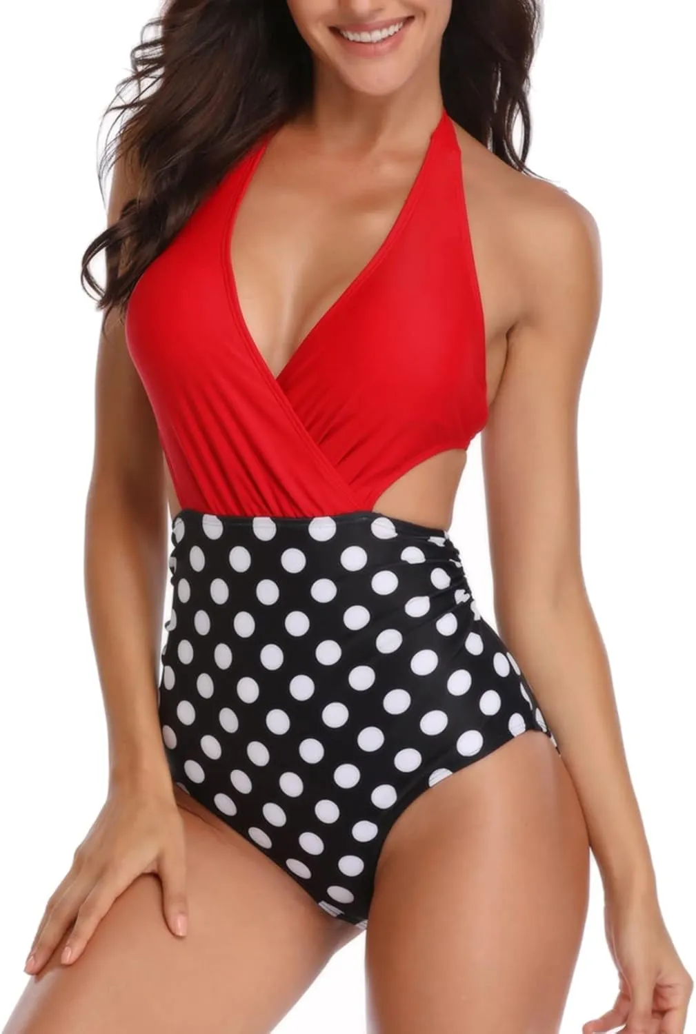 Women's One Piece Swimsuit Halter Backless Tie Knot Bathing Suits Tummy Control Wrap V Neck Beach Bikini Swimwear