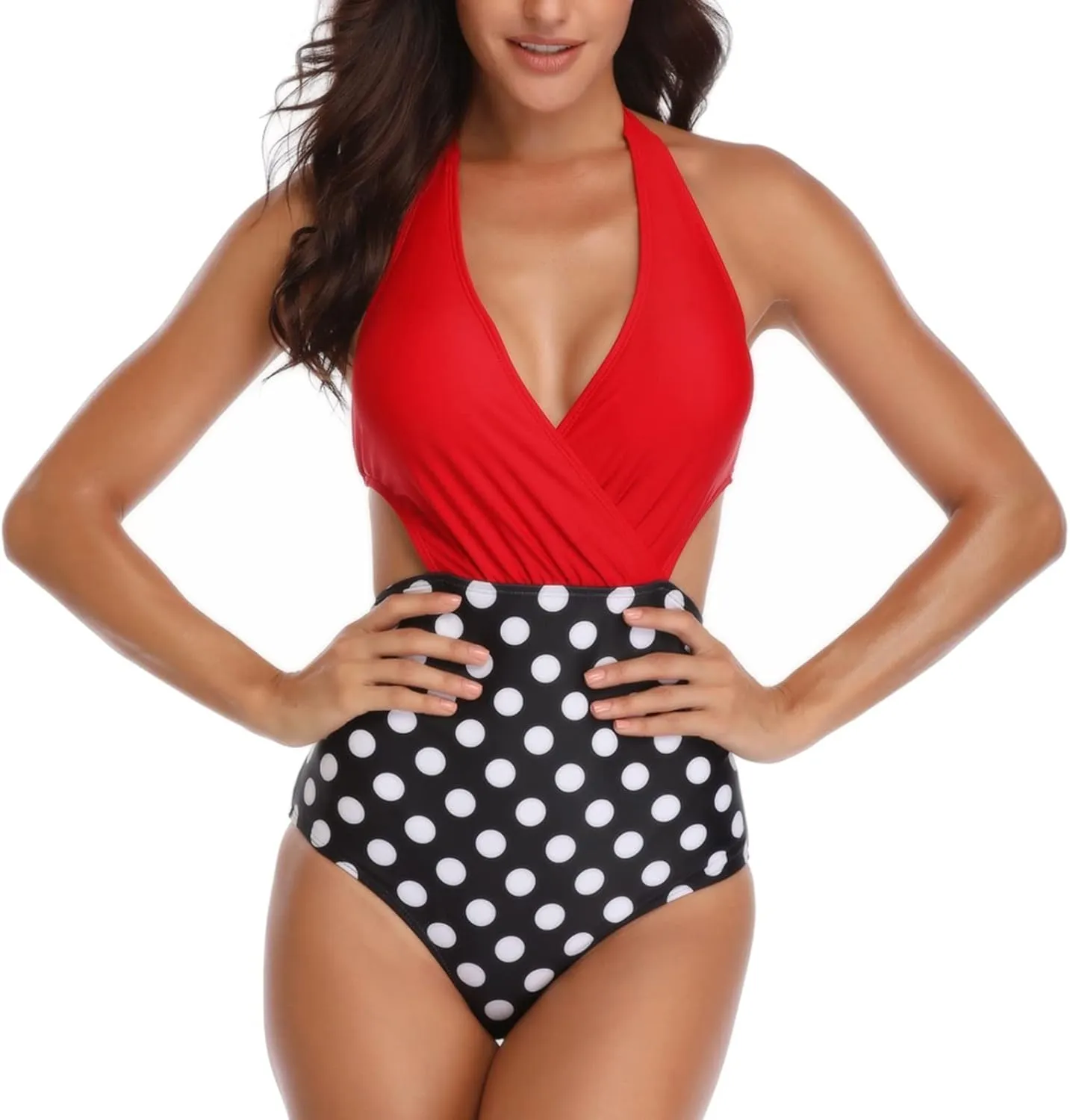 Women's One Piece Swimsuit Halter Backless Tie Knot Bathing Suits Tummy Control Wrap V Neck Beach Bikini Swimwear