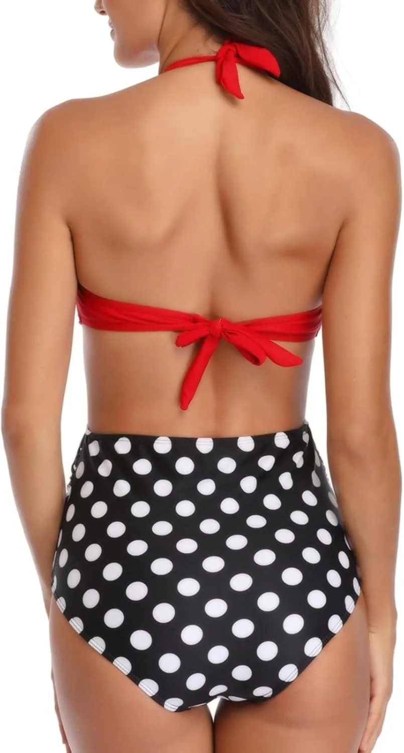 Women's One Piece Swimsuit Halter Backless Tie Knot Bathing Suits Tummy Control Wrap V Neck Beach Bikini Swimwear