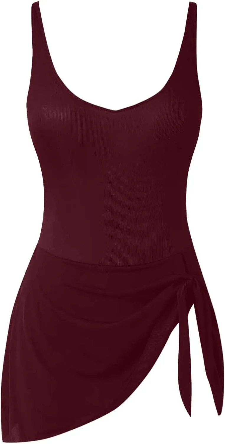Womens One Piece Swimsuit Tummy Control Swim Dress 2025 Summer Beach Bathing Suit Wraps Sarong Swimwear