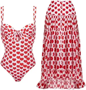Women's One Piece Swimsuit with Cover Up Set Wrap Skirt Sleeveless Floral Beach Swimwear Sarong Bathing Suit