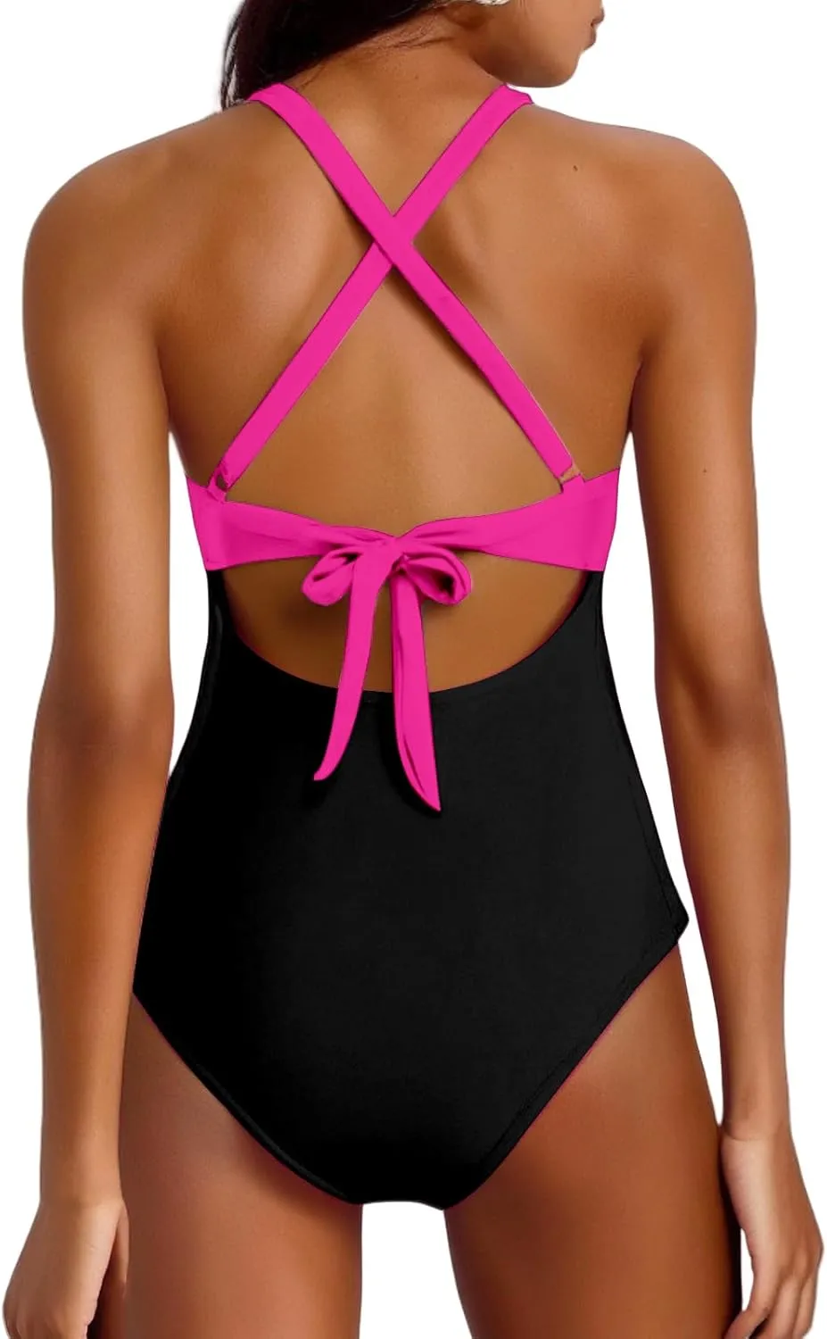 Womens One Piece Swimsuits Waisted Cross Tummy Control Cutout High Waisted Bathing Suit Straps Pad Swimwear