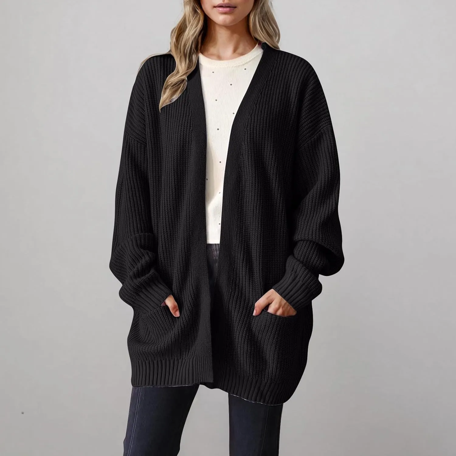 Womens Oversized Sweater Cardigan Home Loungewear Open Front Long Sleeve Chunky Knit Cardigan Slouchy Sweater Jackets
