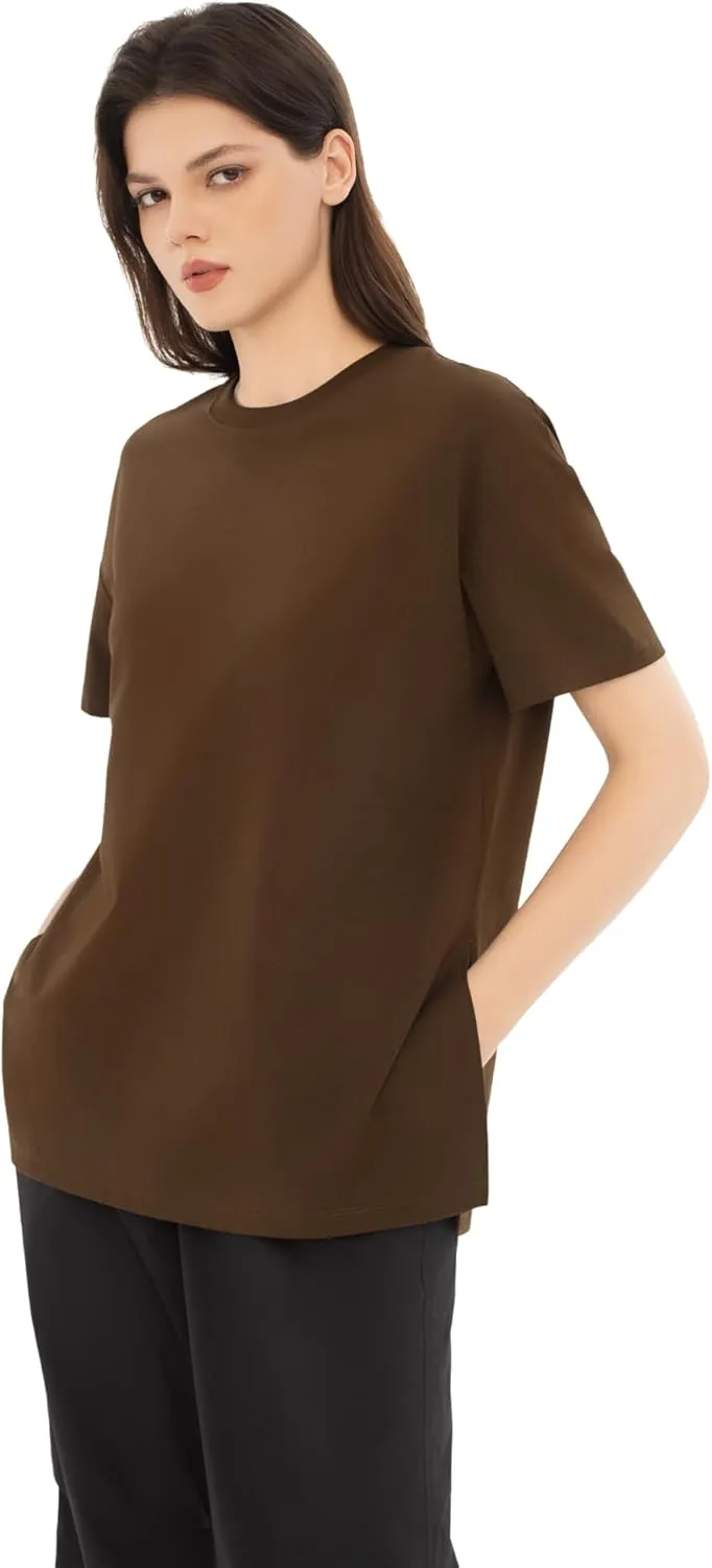 Women's Oversized Tshirts Summer T Shirts Fasihon Crewneck Side Slit Tops Short Sleeve 2025 Trendy Outfits