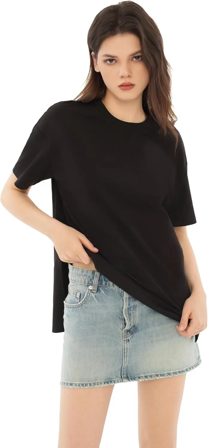 Women's Oversized Tshirts Summer T Shirts Fasihon Crewneck Side Slit Tops Short Sleeve 2025 Trendy Outfits