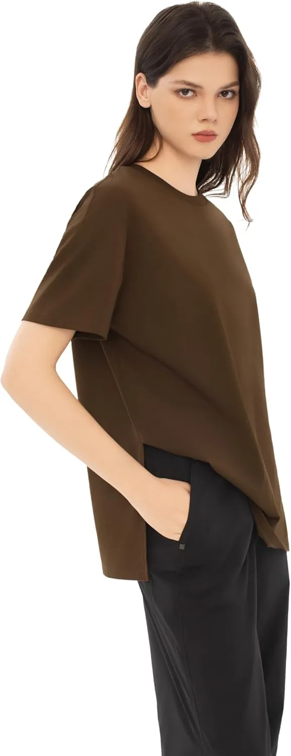 Women's Oversized Tshirts Summer T Shirts Fasihon Crewneck Side Slit Tops Short Sleeve 2025 Trendy Outfits