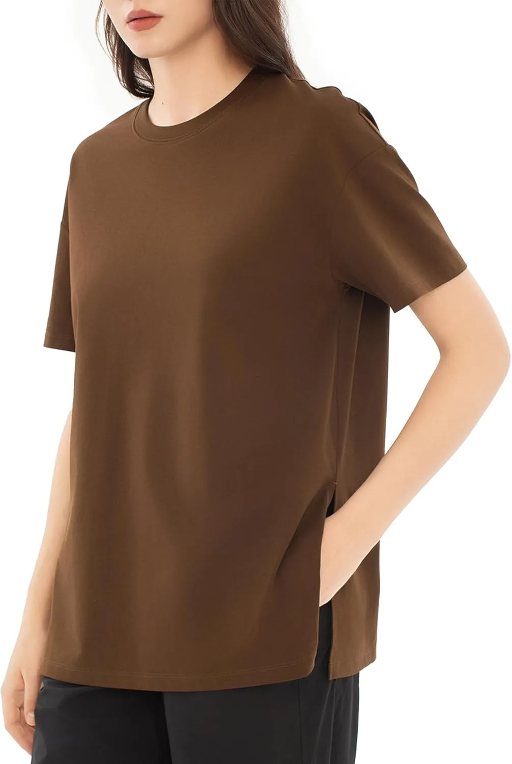 Women's Oversized Tshirts Summer T Shirts Fasihon Crewneck Side Slit Tops Short Sleeve 2025 Trendy Outfits