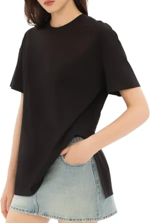 Women's Oversized Tshirts Summer T Shirts Fasihon Crewneck Side Slit Tops Short Sleeve 2025 Trendy Outfits