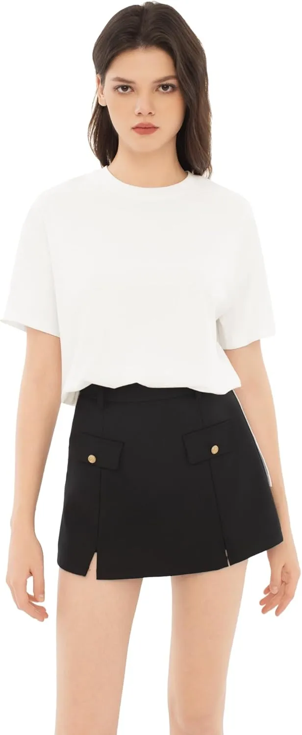 Women's Oversized Tshirts Summer T Shirts Fasihon Crewneck Side Slit Tops Short Sleeve 2025 Trendy Outfits