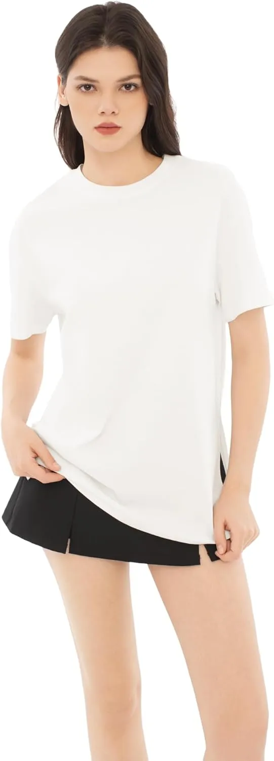 Women's Oversized Tshirts Summer T Shirts Fasihon Crewneck Side Slit Tops Short Sleeve 2025 Trendy Outfits