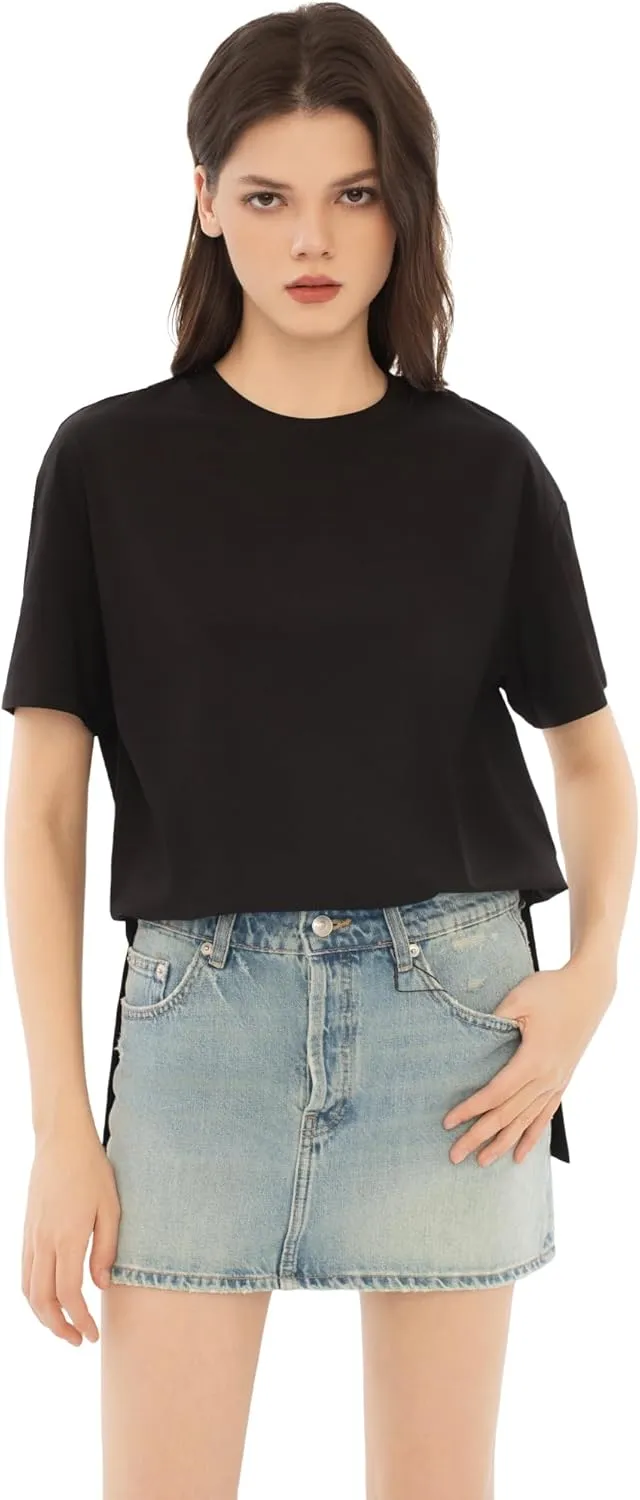 Women's Oversized Tshirts Summer T Shirts Fasihon Crewneck Side Slit Tops Short Sleeve 2025 Trendy Outfits