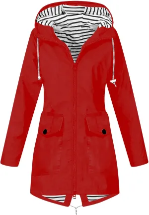 Womens Rain Coat Waterproof Dressy Zip Up Rain Jacket with Pockets Button Fall Raincoat Windbreaker with Hood