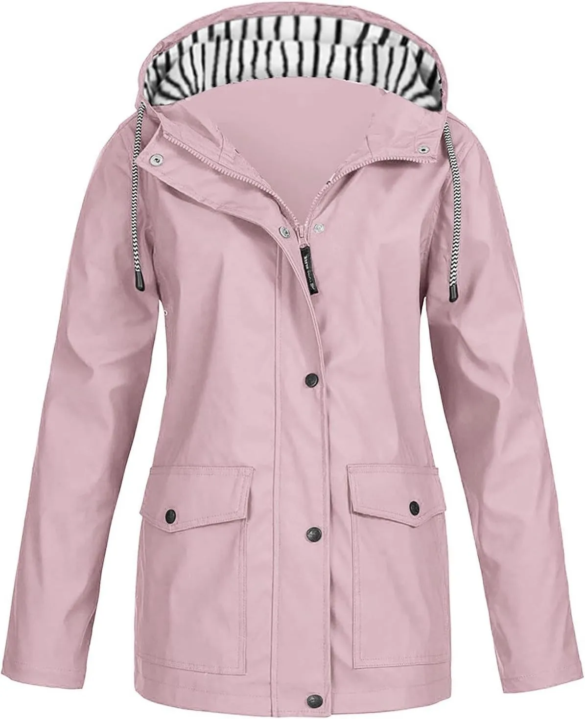 Womens Rain Jacket Waterproof Windproof Hooded Zip Up Raincoat Outdoor Hiking Fall Winter Trench Coat with Pockets