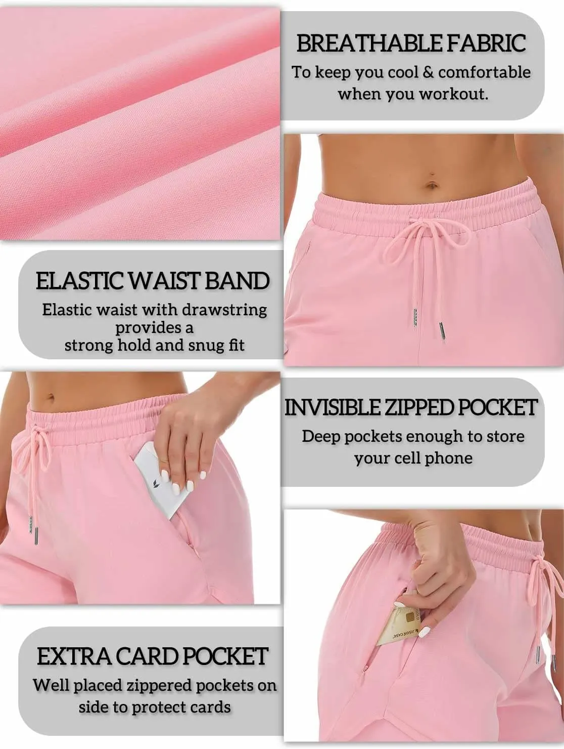Women's Running Shorts with Liner 3 Zipper Pockets Elastic Workout Athletic Gym Yoga Shorts
