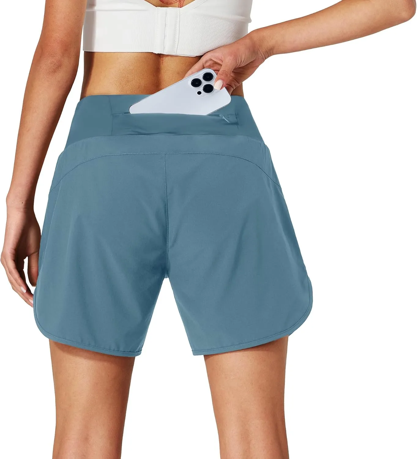 Womens Running Shorts Zipper Pockets High Waisted Quick Dry Athletic Workout Shorts with Liner