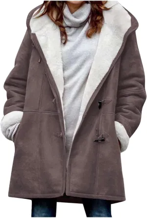 Womens Sherpa Lined Jackets Plus Size Winter Coats Faux Suede Pea Coat Warm Fleece Parka Outerwear
