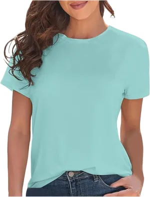 Women's Short Sleeve T-Shirts Sun Protection Quick Dry Athletic Running Workout Rash Guard Tops Casual Beach Tees